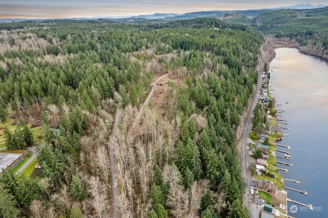 a view of a lake with a mountain in the back