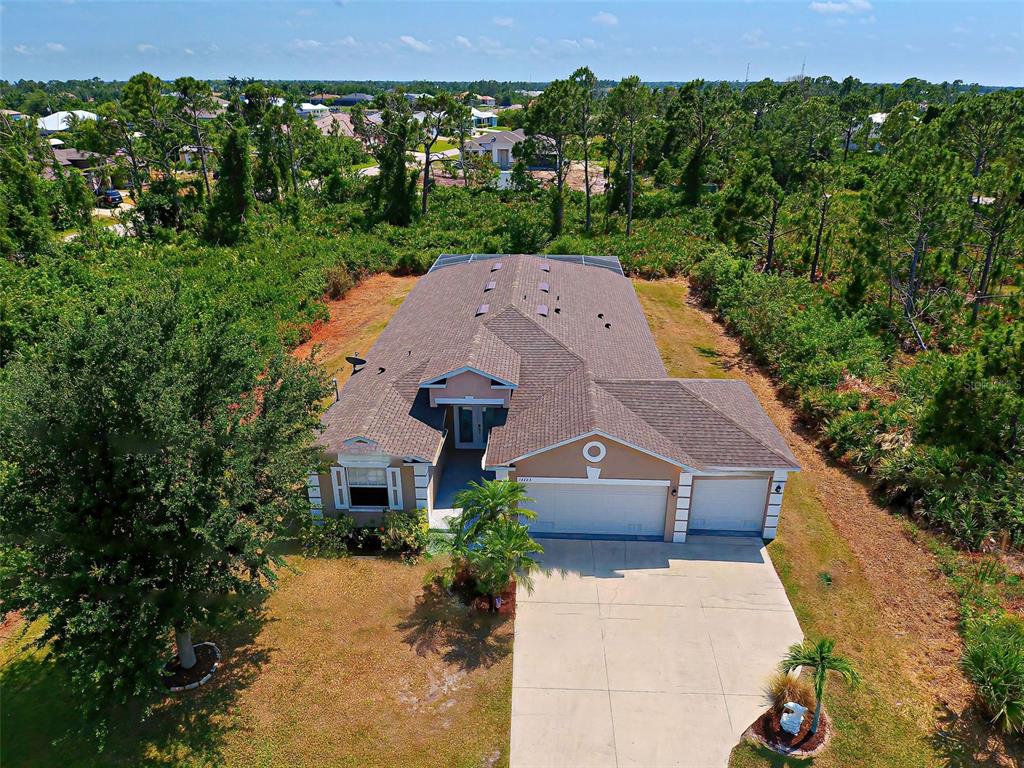 an aerial view of a house