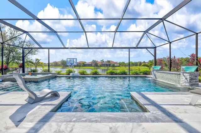 a view of a lake with a big yard