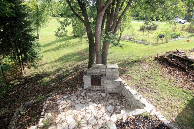 a large tree in the middle of a yard