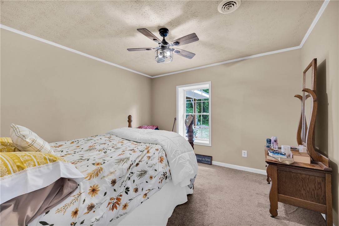3030 Smith McGee Road Iva, SC 29655 - Photo 29 of 46 A restful bedroom offers soft carpet underfoot and a window overlooking a tranquil outdoor setting.