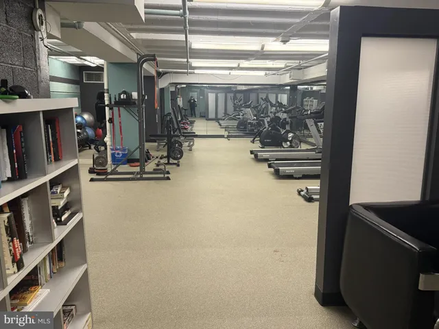 a view of a room with gym equipment