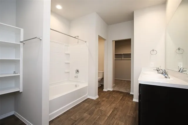 a bathroom with a bathtub
