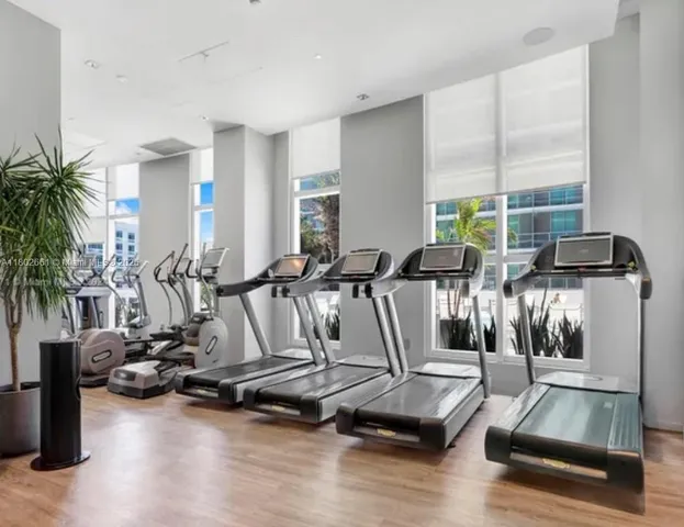 a view of a room with gym equipment