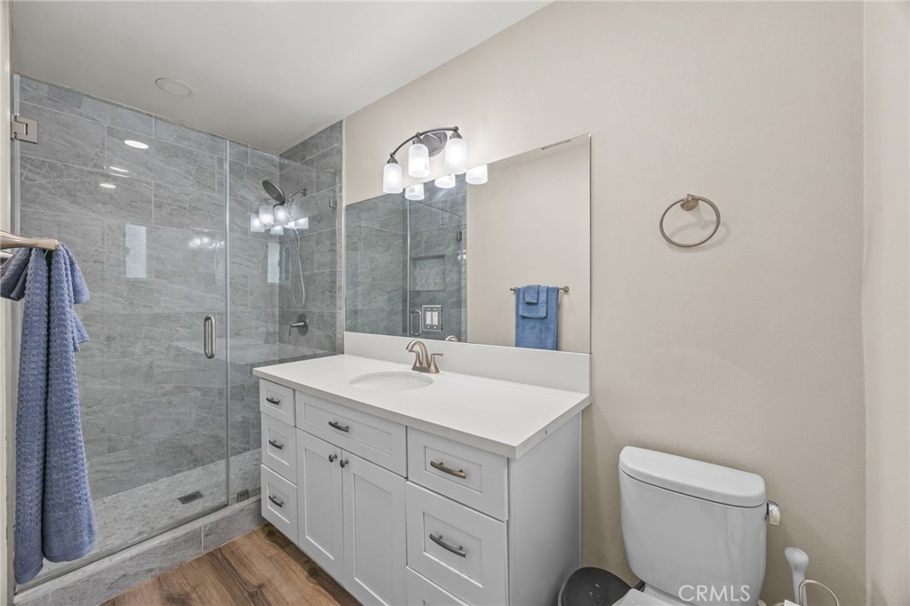10028 Primrose Drive Riverside, CA 92503 - Photo 11 of 19 a bathroom with a sink a toilet a mirror and shower