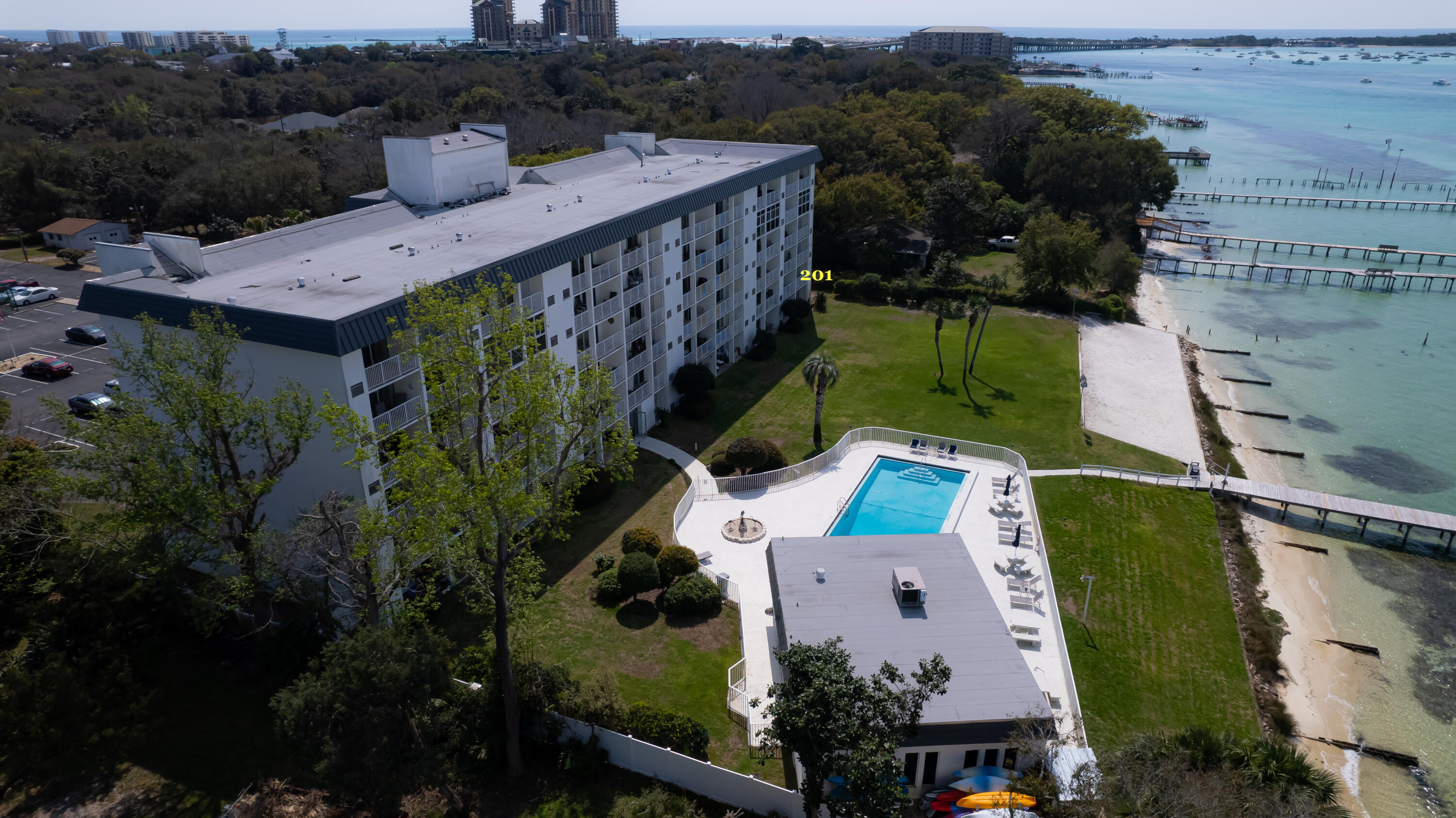 151 Calhoun Avenue, Unit 201 Destin, FL 32541 - Photo 3 of 55 an aerial view of a house with a swimming pool