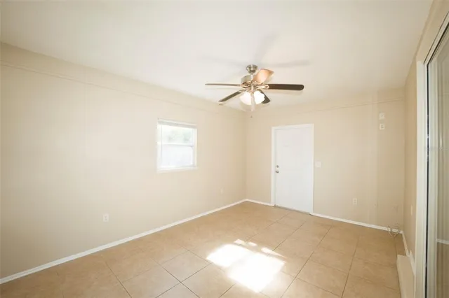 a view of a room with a fan