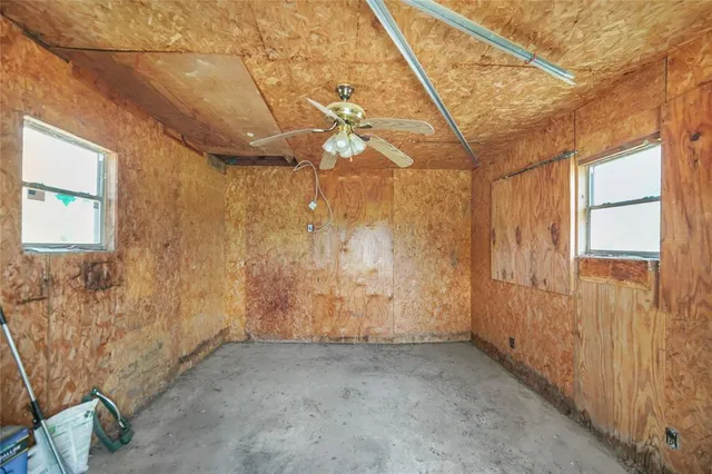 a view of a room with a window