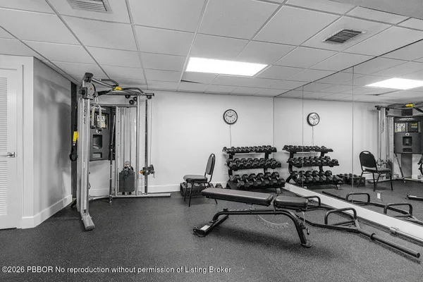 a view of a room with gym equipment