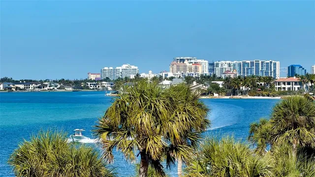 a view of a lake with a city