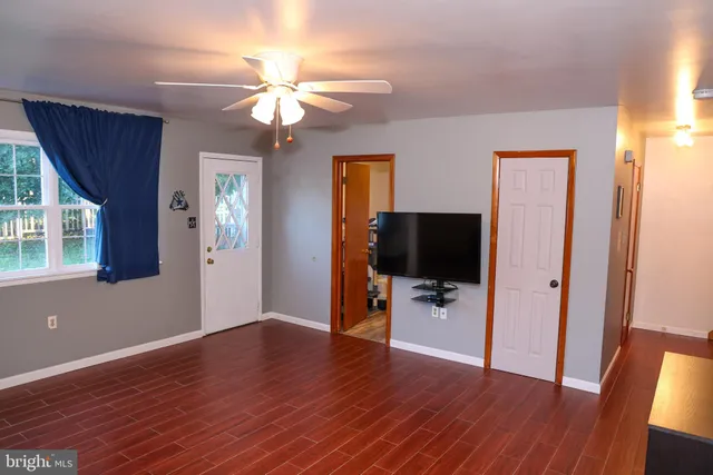 a view of a park with large trees