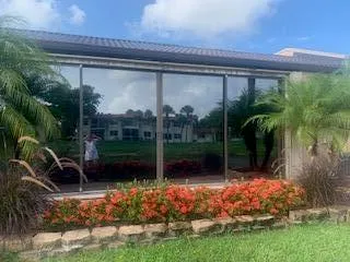 a garden view with a potted plants
