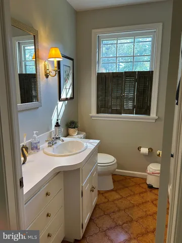 a bathroom with a sink a toilet and mirror