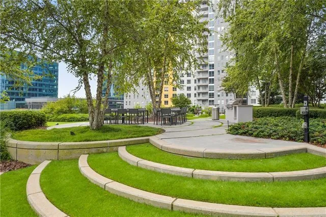 a view of a park with plants and trees