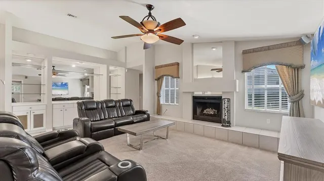 a bathroom with a sink vanity and mirror