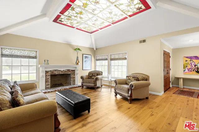 a living room with furniture or couch and a fireplace