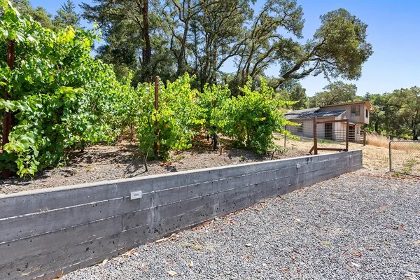 a view of a sitting area with furniture in a backyard