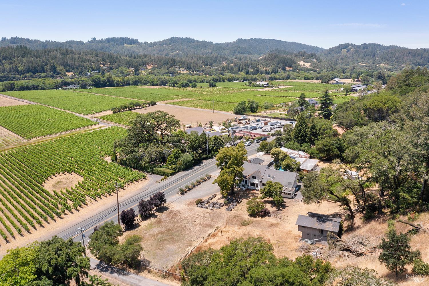 995 Dry Creek Road Healdsburg, CA 95448 - Photo 9 of 57 a view of a lush green hillside and houses with a yard