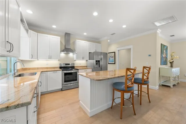 a kitchen with a sink white cabinets and stainless steel appliances