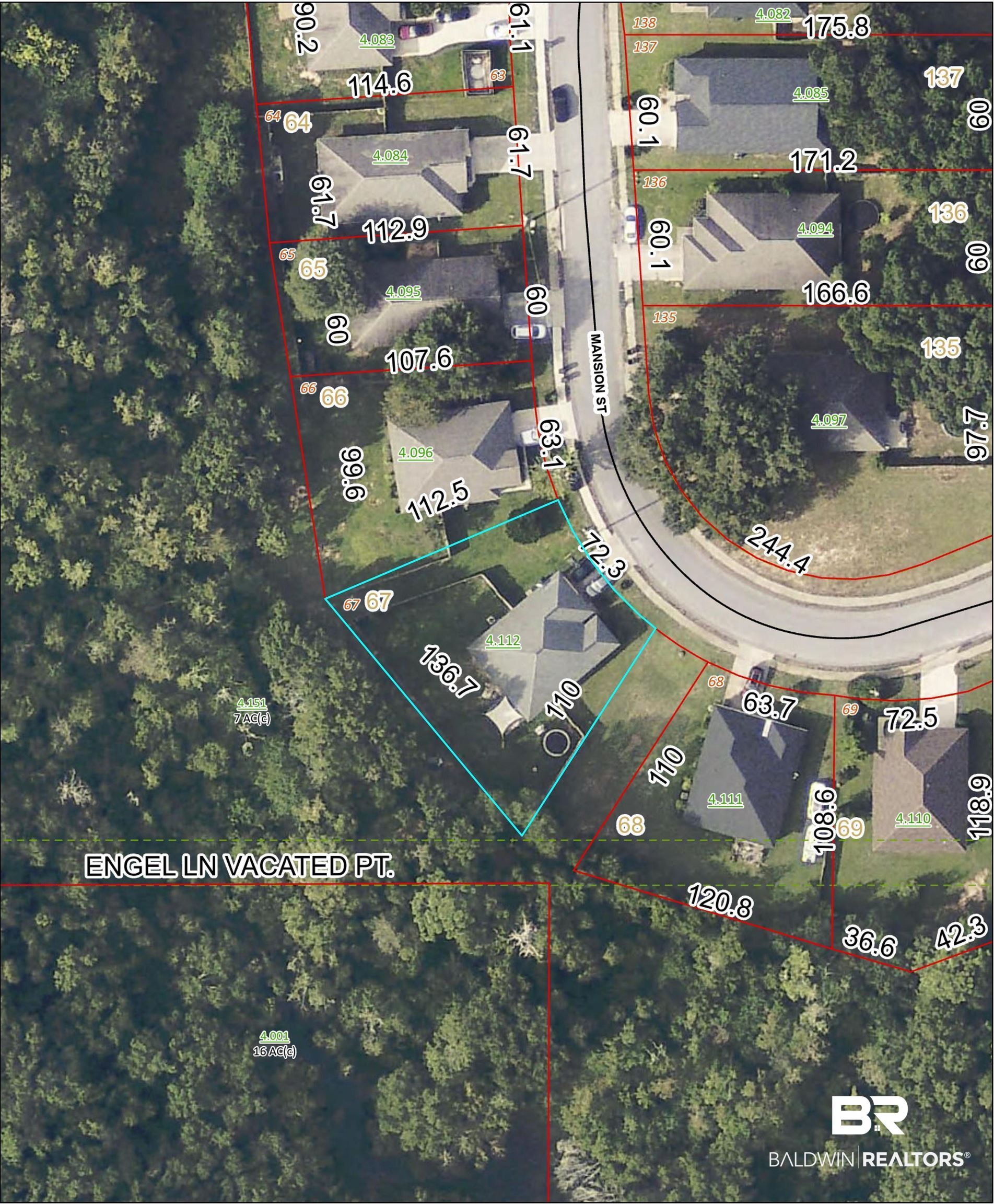 16063 Mansion Street Foley, AL 36535 - Photo 31 of 31 Aerial overview of property's location featuring property boundaries highlighted