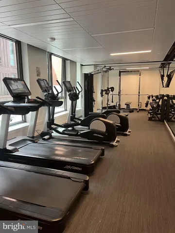 a view of a room with gym equipment