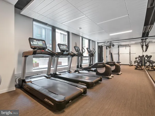 a view of a room with gym equipment