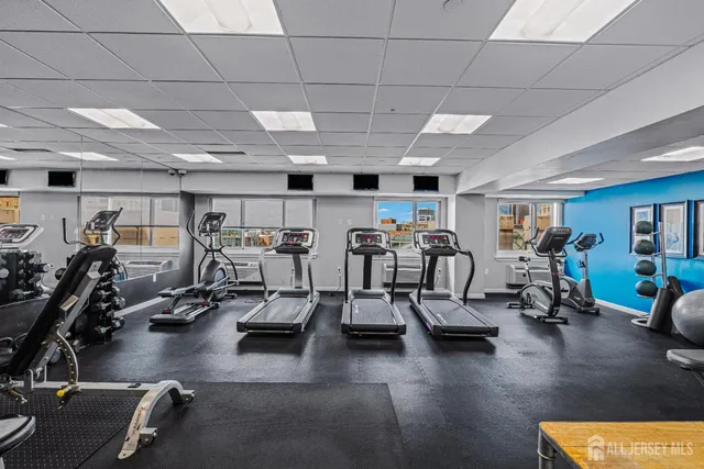 a view of a room with gym equipment