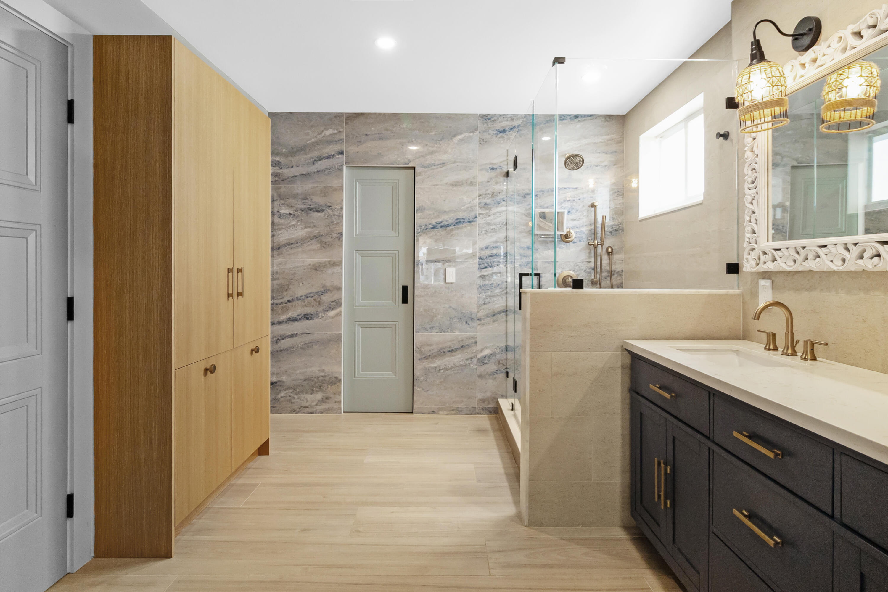 291 Southeast 5th Avenue Pompano Beach, FL 33060 - Photo 20 of 62 a bathroom with a granite countertop sink mirror and shower