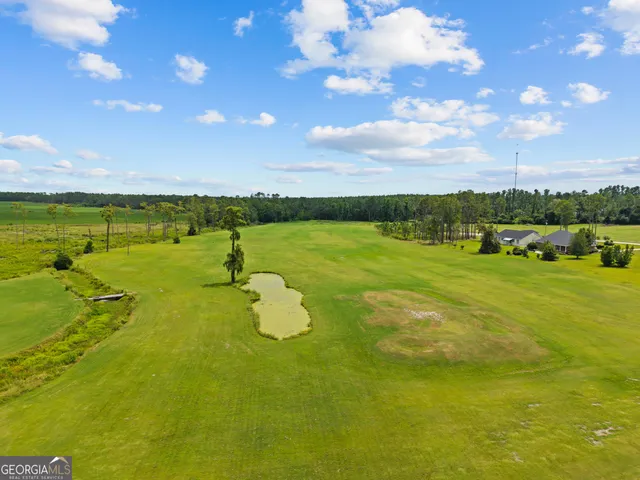 a view of a golf course with a lake