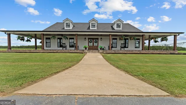 a garden view with a seating space