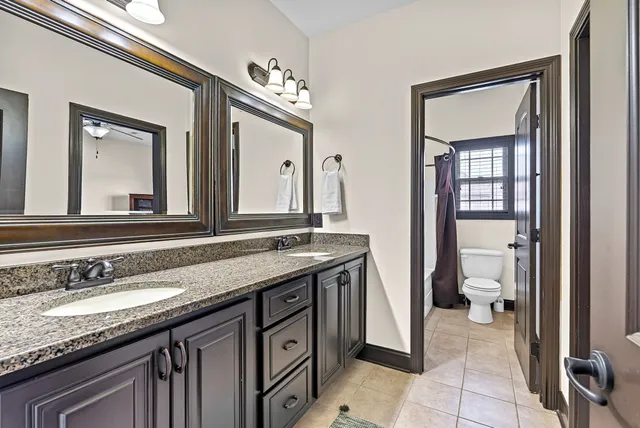 a view of a park with swings