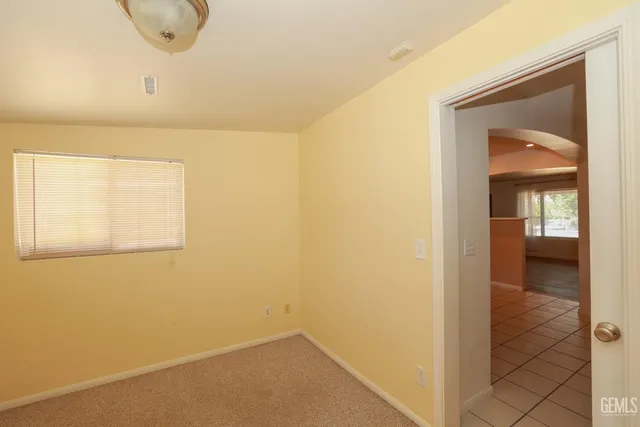 a view of a room with a window