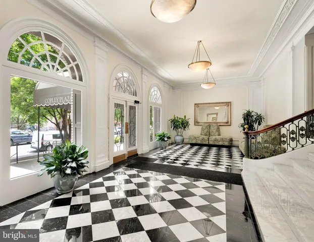 a view of a entryway with a flower pot and a rug
