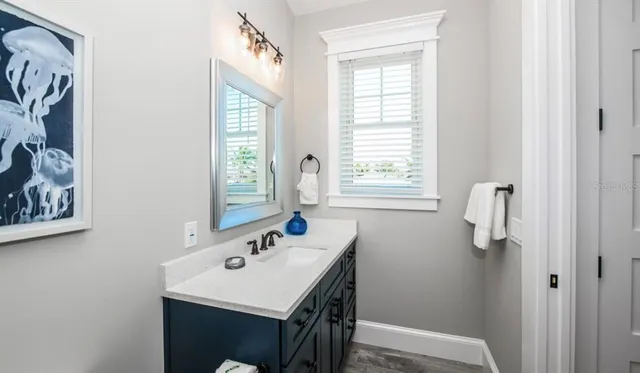 an aerial view of a house with outdoor space