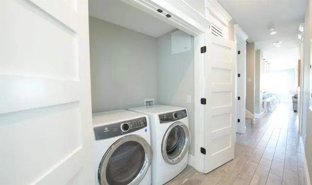 a view of a garden with a slide