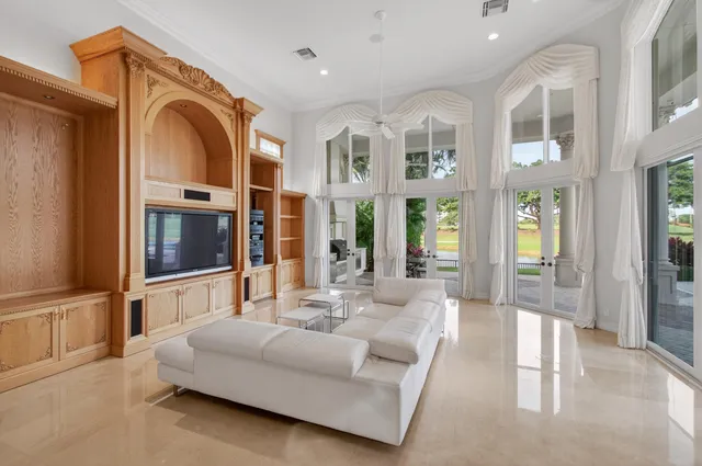 a view of a lake with a big yard