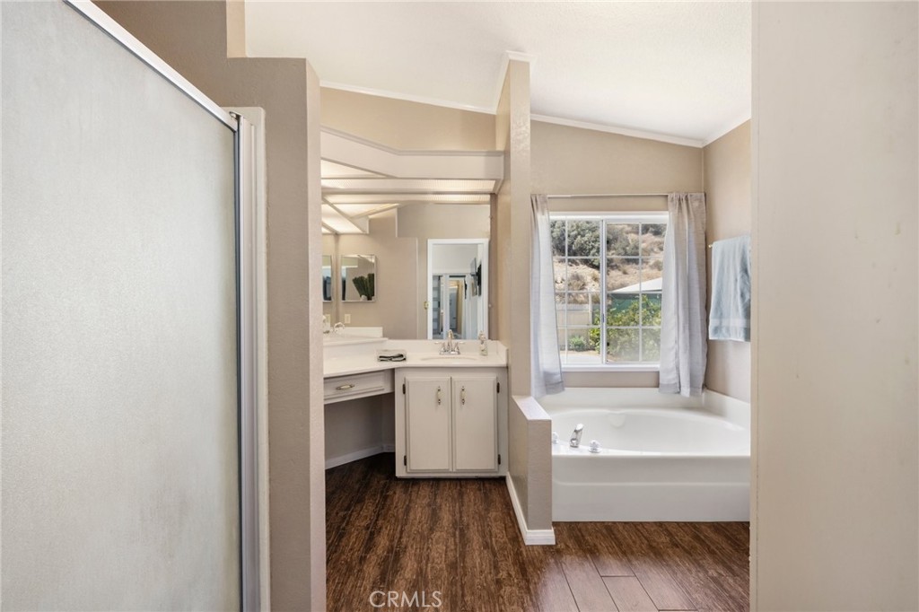33415 Oracle Hill Road Palmdale, CA 93550 - Photo 20 of 44 a bathroom with a tub sink shower and mirror