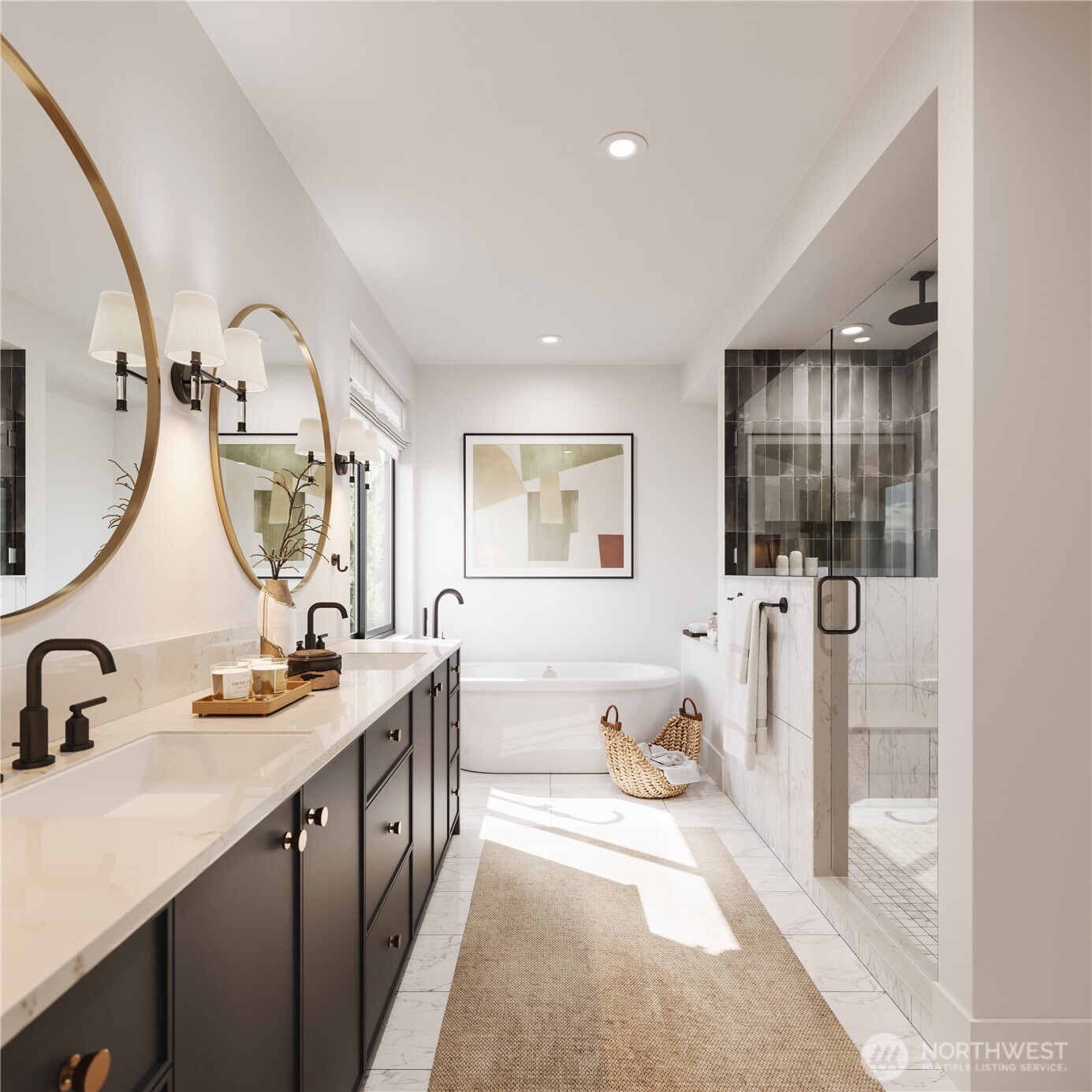 2618 29th Avenue West Seattle, WA 98199 - Photo 7 of 11 a bathroom with a double vanity sink mirror and bathtub