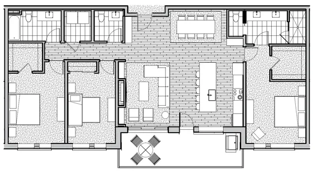 a black and white photo of a living room