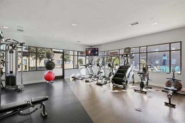 a view of a room with gym equipment