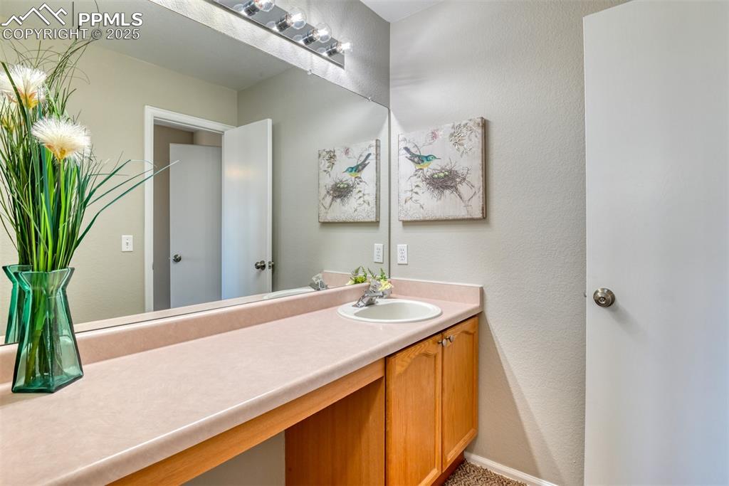 6810 Shore View Colorado Springs, CO 80922 - Photo 27 of 48 a bath room with a sink and a mirror