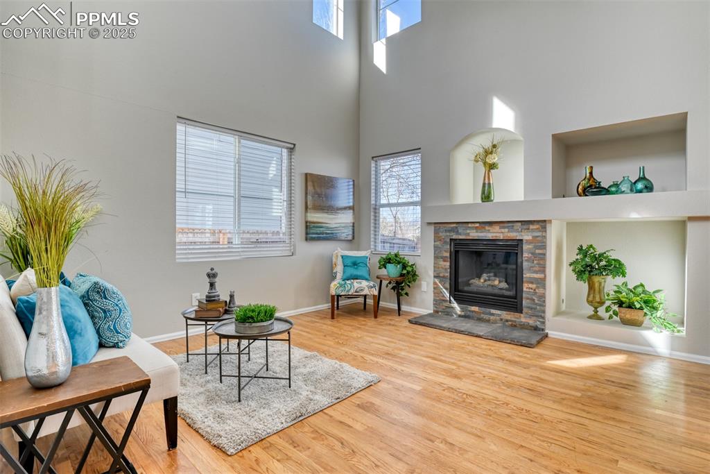 6810 Shore View Colorado Springs, CO 80922 - Photo 4 of 48 a living room with furniture and a fireplace