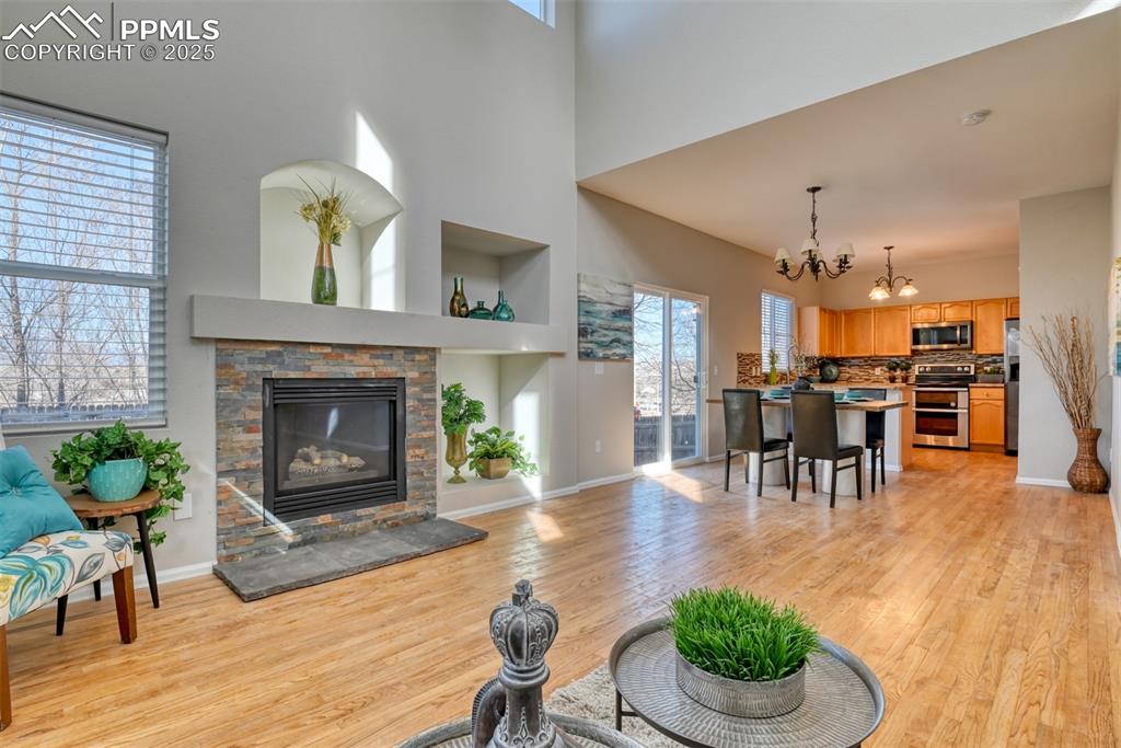 6810 Shore View Colorado Springs, CO 80922 - Photo 5 of 48 a living room with furniture and a fireplace