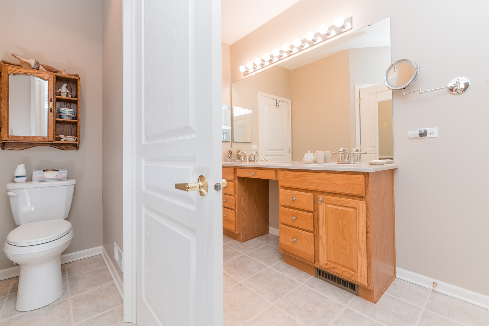 13822 Chestnut Lane Huntley, IL 60142 - Photo 22 of 43 a bathroom with a granite countertop sink a toilet and a mirror