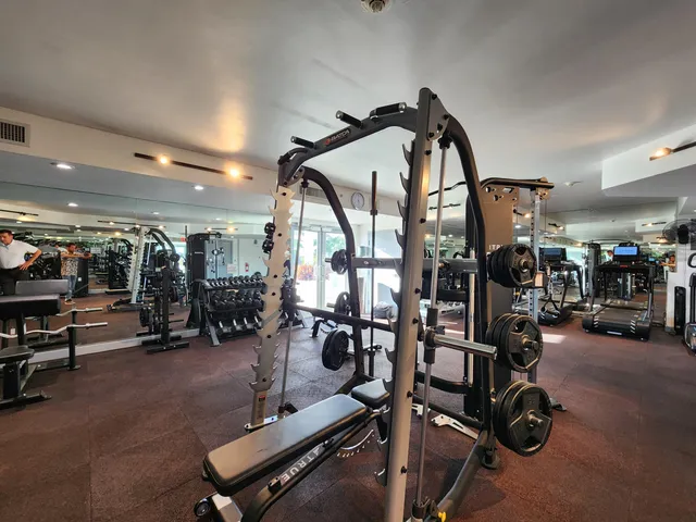 a view of a room with gym equipment