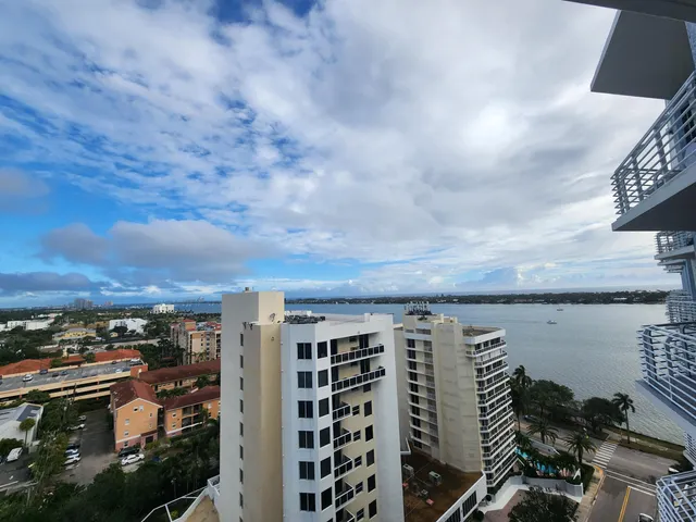 a city view with tall buildings
