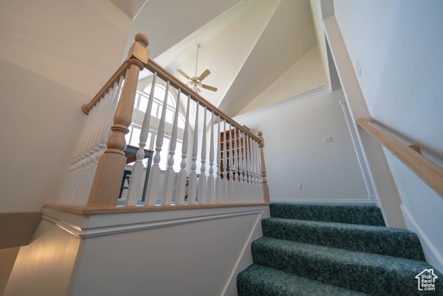 190 600 North Ferron, UT 84523 - Photo 23 of 85 Stairs with ceiling fan and high vaulted ceiling