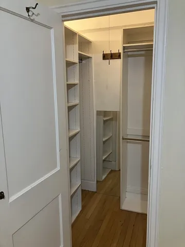 a view of walk in closet with empty racks