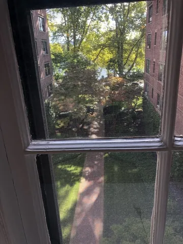 a view of a bathtub in a window