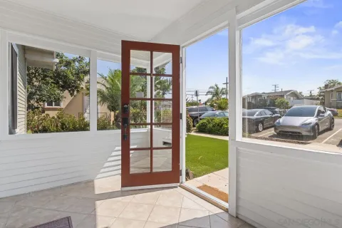 a building view with a garden space